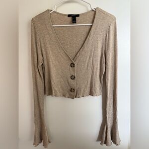 Forever 21 Tan Button-Down Ribbed Top